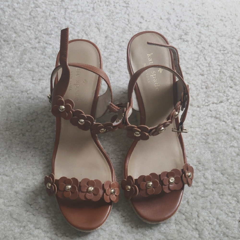 Kate Spade Brown Leather Strappy Floral Tisdal Gladiator Sandals Sz 6M